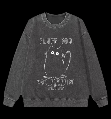 Fluffy Cat Attitude Vintage Washed 100% Cotton Sweatshirt