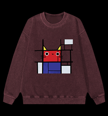 Meowdrian Cat Vintage Washed 100% Cotton Sweatshirt