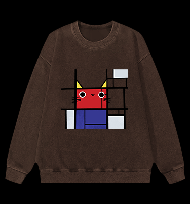 Meowdrian Cat Vintage Washed 100% Cotton Sweatshirt