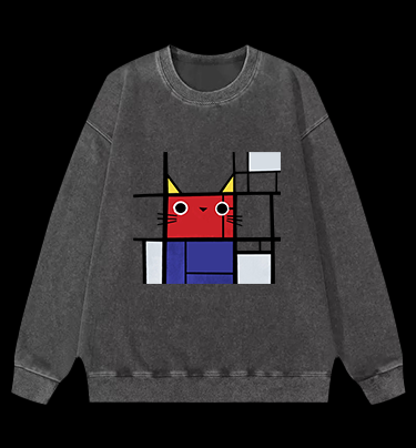 Meowdrian Cat Vintage Washed 100% Cotton Sweatshirt