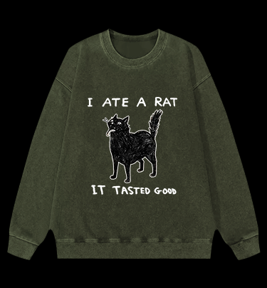 Cat Tasting Delicious Mouse Vintage Washed 100% Cotton Sweatshirt