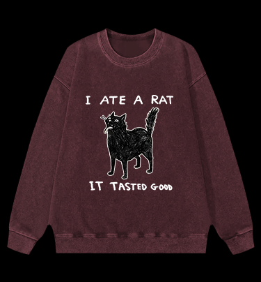 Cat Tasting Delicious Mouse Vintage Washed 100% Cotton Sweatshirt