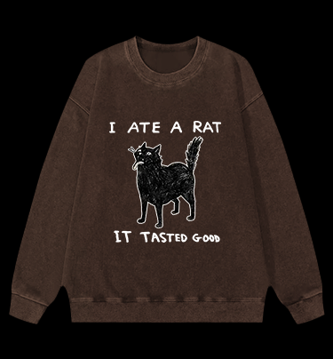 Cat Tasting Delicious Mouse Vintage Washed 100% Cotton Sweatshirt