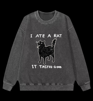 Cat Tasting Delicious Mouse Vintage Washed 100% Cotton Sweatshirt
