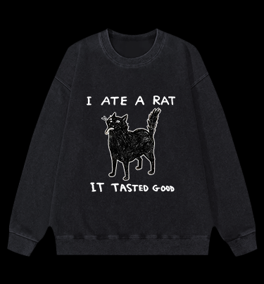 Cat Tasting Delicious Mouse Vintage Washed 100% Cotton Sweatshirt