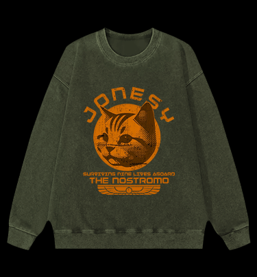 Xenomorph:JONESY Cat Vintage Washed 100% Cotton Sweatshirt