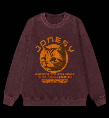 Xenomorph:JONESY Cat Vintage Washed 100% Cotton Sweatshirt