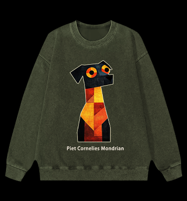 Piet Cornelies Mondrian Dog Vintage Washed 100% Cotton Sweatshirt
