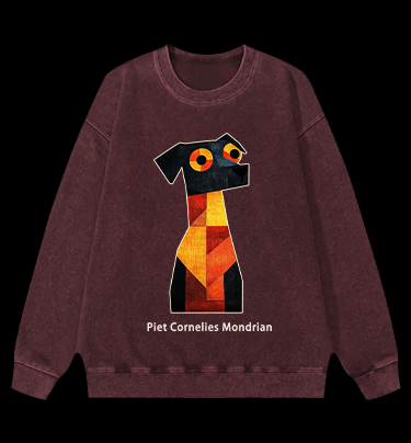 Piet Cornelies Mondrian Dog Vintage Washed 100% Cotton Sweatshirt