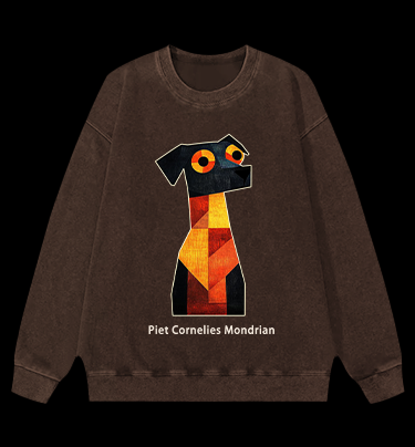 Piet Cornelies Mondrian Dog Vintage Washed 100% Cotton Sweatshirt