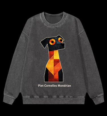 Piet Cornelies Mondrian Dog Vintage Washed 100% Cotton Sweatshirt