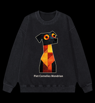 Piet Cornelies Mondrian Dog Vintage Washed 100% Cotton Sweatshirt
