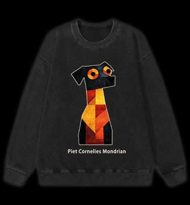 Piet Cornelies Mondrian Dog Vintage Washed 100% Cotton Sweatshirt