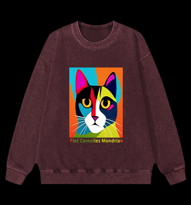 Piet Cornelies Mondrian Cat Vintage Washed 100% Cotton Sweatshirt