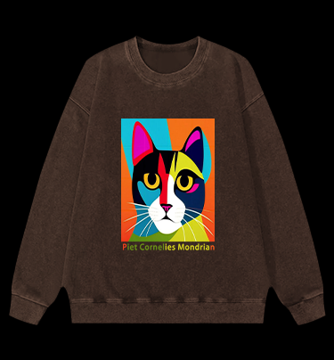 Piet Cornelies Mondrian Cat Vintage Washed 100% Cotton Sweatshirt