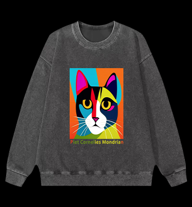 Piet Cornelies Mondrian Cat Vintage Washed 100% Cotton Sweatshirt