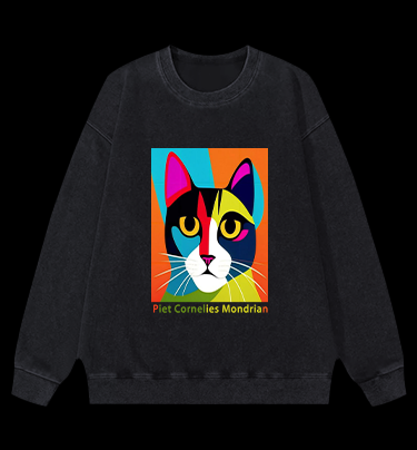 Piet Cornelies Mondrian Cat Vintage Washed 100% Cotton Sweatshirt
