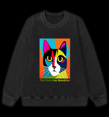 Piet Cornelies Mondrian Cat Vintage Washed 100% Cotton Sweatshirt