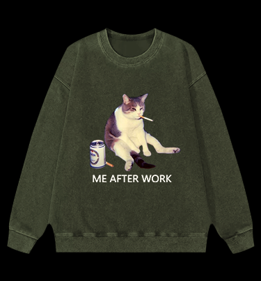 ME AFTER WORK Cat Vintage Washed 100% Cotton Sweatshirt