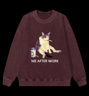 ME AFTER WORK Cat Vintage Washed 100% Cotton Sweatshirt