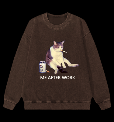ME AFTER WORK Cat Vintage Washed 100% Cotton Sweatshirt