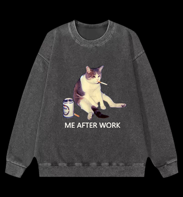 ME AFTER WORK Cat Vintage Washed 100% Cotton Sweatshirt