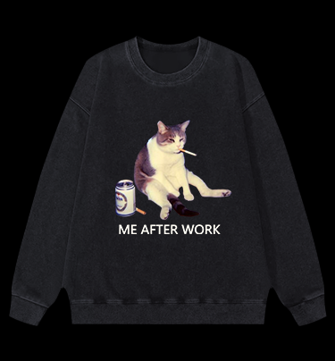 ME AFTER WORK Cat Vintage Washed 100% Cotton Sweatshirt