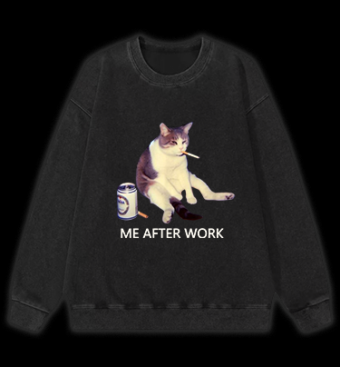 ME AFTER WORK Cat Vintage Washed 100% Cotton Sweatshirt