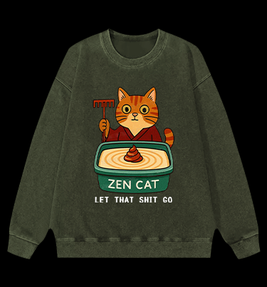 Zen Cat Vintage Washed 100% Cotton Sweatshirt