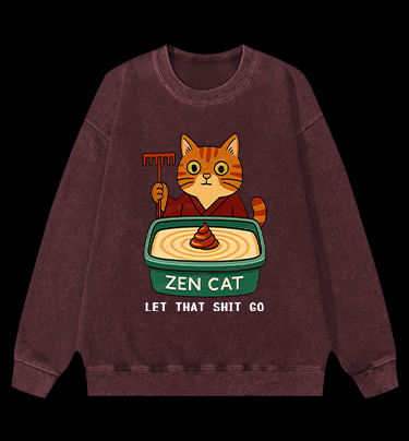 Zen Cat Vintage Washed 100% Cotton Sweatshirt