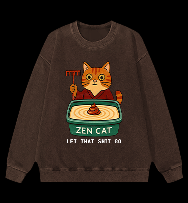 Zen Cat Vintage Washed 100% Cotton Sweatshirt