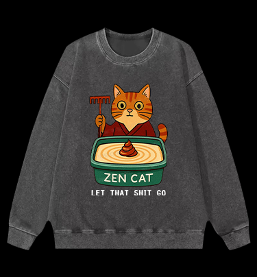 Zen Cat Vintage Washed 100% Cotton Sweatshirt