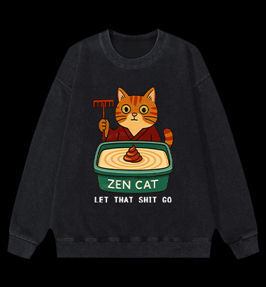 Zen Cat Vintage Washed 100% Cotton Sweatshirt