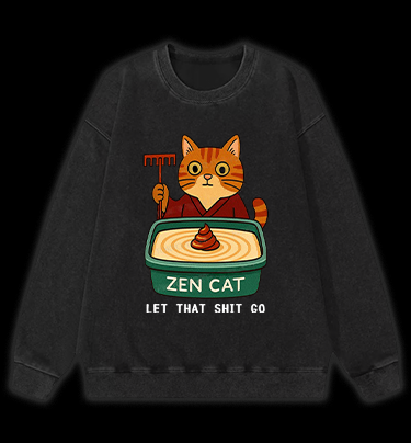 Zen Cat Vintage Washed 100% Cotton Sweatshirt