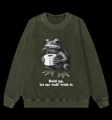 No Worries, Just Roll Frog Vintage Washed 100% Cotton Sweatshirt
