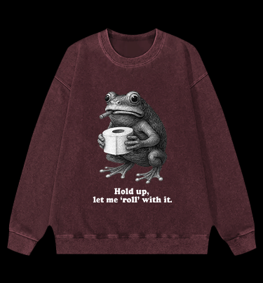 No Worries, Just Roll Frog Vintage Washed 100% Cotton Sweatshirt