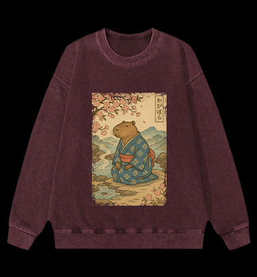Capybara Warrior Vintage Washed 100% Cotton Sweatshirt
