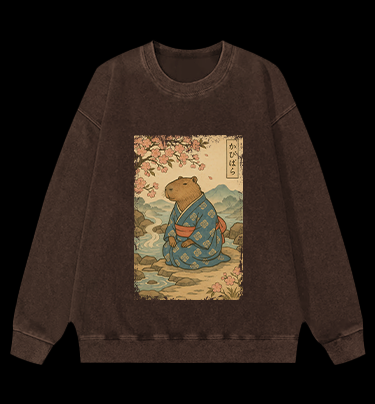Capybara Warrior Vintage Washed 100% Cotton Sweatshirt