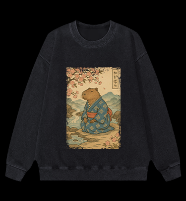 Capybara Warrior Vintage Washed 100% Cotton Sweatshirt