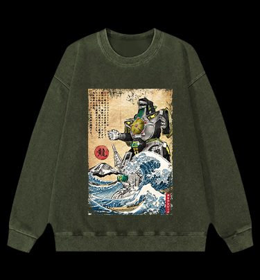 Godzilla Ukiyo-e Vintage Washed 100% Cotton Sweatshirt