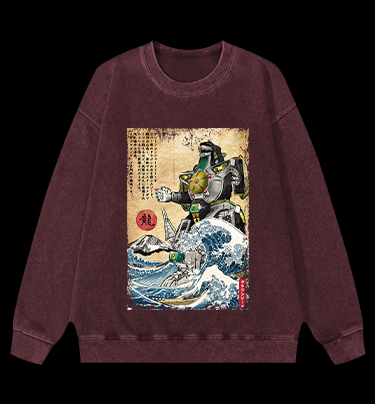 Godzilla Ukiyo-e Vintage Washed 100% Cotton Sweatshirt
