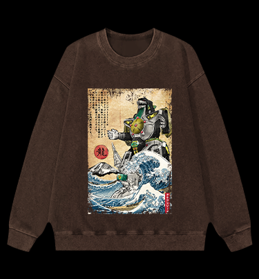 Godzilla Ukiyo-e Vintage Washed 100% Cotton Sweatshirt
