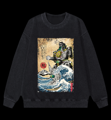 Godzilla Ukiyo-e Vintage Washed 100% Cotton Sweatshirt