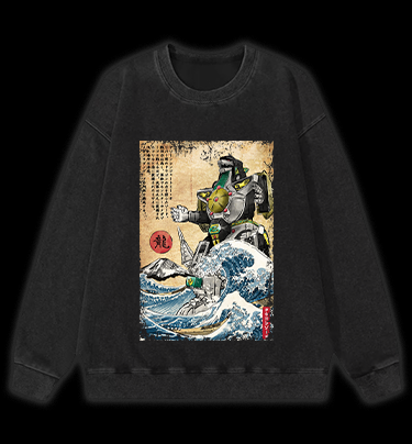 Godzilla Ukiyo-e Vintage Washed 100% Cotton Sweatshirt