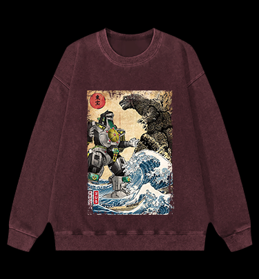 Mechagodzilla Ukiyo-e Monster Vintage Washed 100% Cotton Sweatshirt