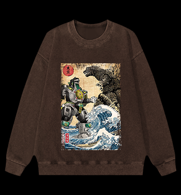 Mechagodzilla Ukiyo-e Monster Vintage Washed 100% Cotton Sweatshirt