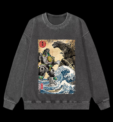 Mechagodzilla Ukiyo-e Monster Vintage Washed 100% Cotton Sweatshirt