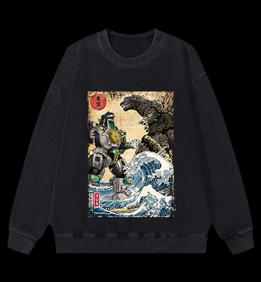 Mechagodzilla Ukiyo-e Monster Vintage Washed 100% Cotton Sweatshirt
