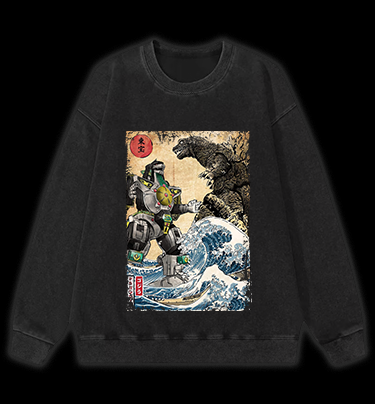 Mechagodzilla Ukiyo-e Monster Vintage Washed 100% Cotton Sweatshirt
