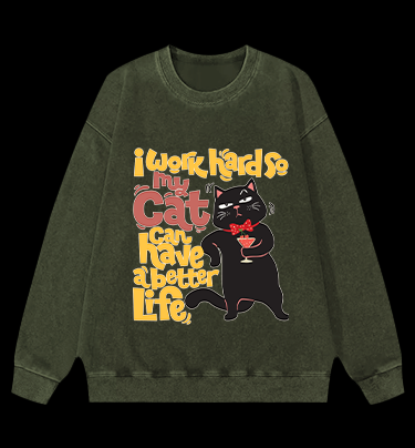 Monologue of a Happy Cat Vintage Washed 100% Cotton Sweatshirt